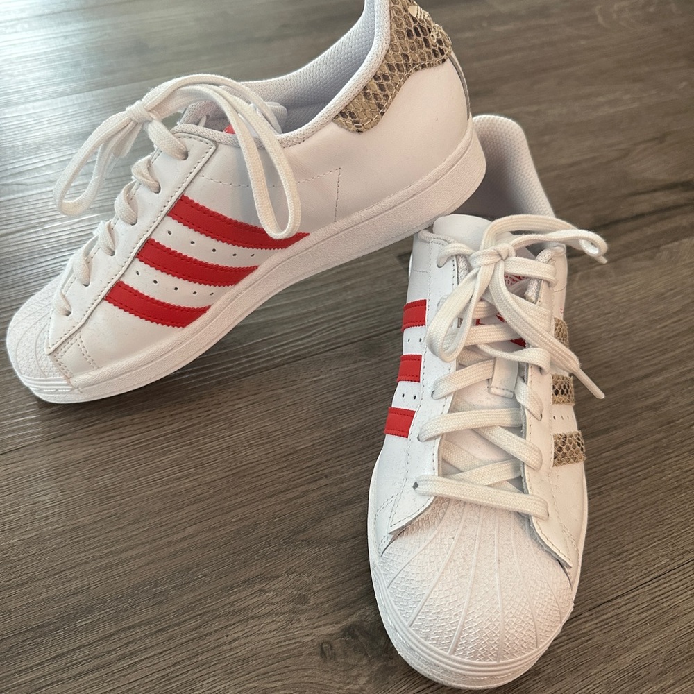 adidas White Sneakers with Red Stripes